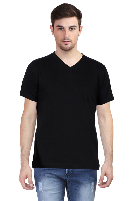 V-Neck Half Sleeve | Plain T-Shirt | Vivran white logo