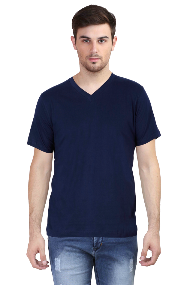 V-Neck Half Sleeve | Plain T-Shirt | Vivran white logo