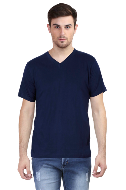 V-Neck Half Sleeve | Plain T-Shirt | Vivran white logo